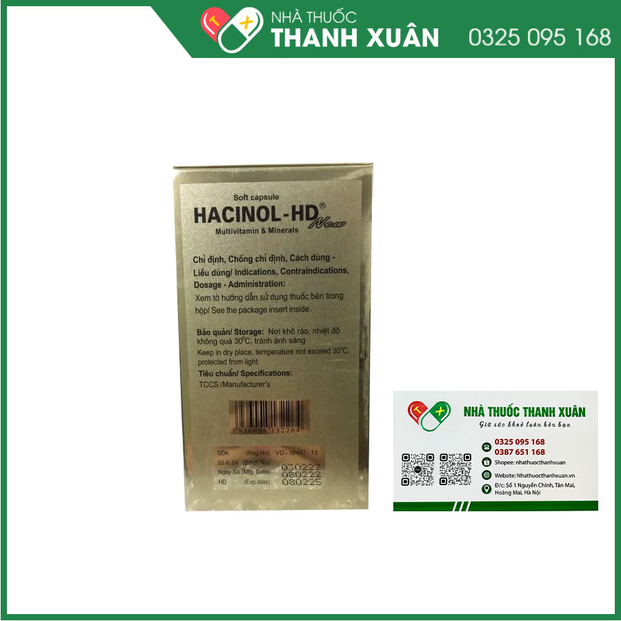 Hacinol-HD New bổ sung vitamin khoáng chất cho người suy nhược, thiếu máu, mệt mỏi, ăn kiêng